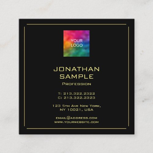 Custom Elegant Black And Gold Template Modern Square Business Card