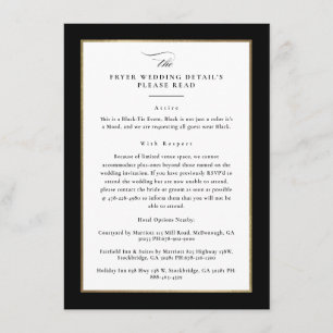 Custom Elegant Black and Gold Wedding Details Enclosure Card