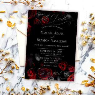 Custom Elegant Black and Red Floral Wedding Invitation