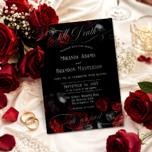 Custom Elegant Black and Red Floral Wedding Invitation