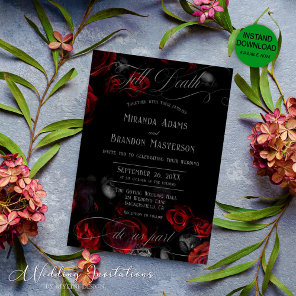 Custom Elegant Black and Red Floral Wedding Invitation