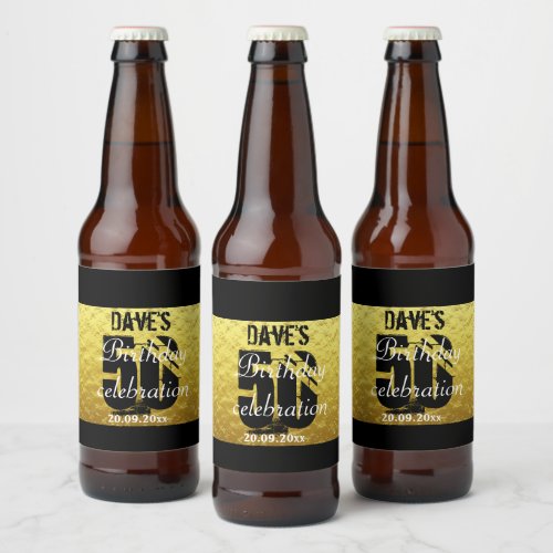 Custom Elegant Black Gold 50th Birthday Party  Beer Bottle Label