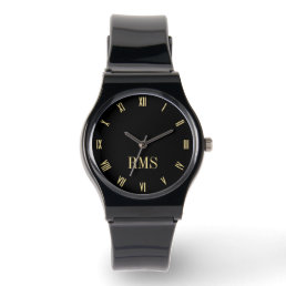 Custom Elegant Black Gold Monogram Silicone Strap Watch