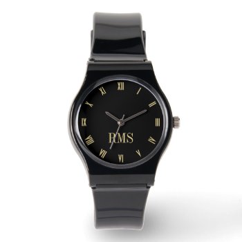 Custom Elegant Black Gold Monogram Silicone Strap Watch by iCoolCreate at Zazzle