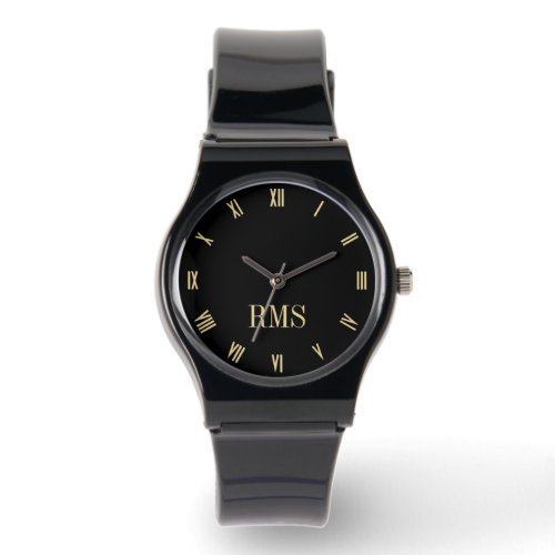 Custom Elegant Black Gold Monogram Silicone Strap Watch