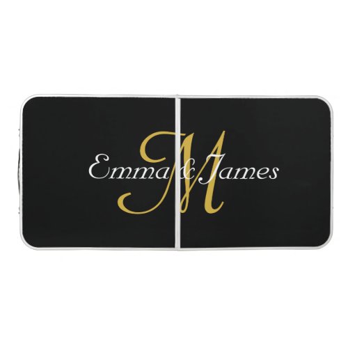 Custom Elegant Black Gold Monogram Wedding Party  Beer Pong Table