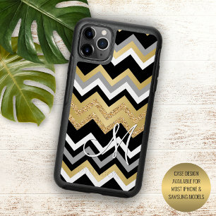 Custom Elegant Black Gold Silver Zigzag Pattern iPhone 16 Pro Max Case
