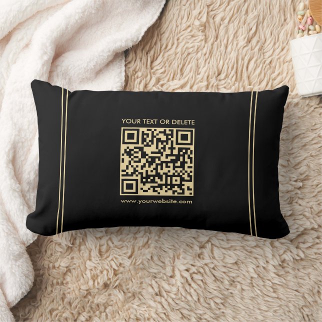 Custom Elegant Black & Gold Template QR Code Lumbar Pillow (Blanket)