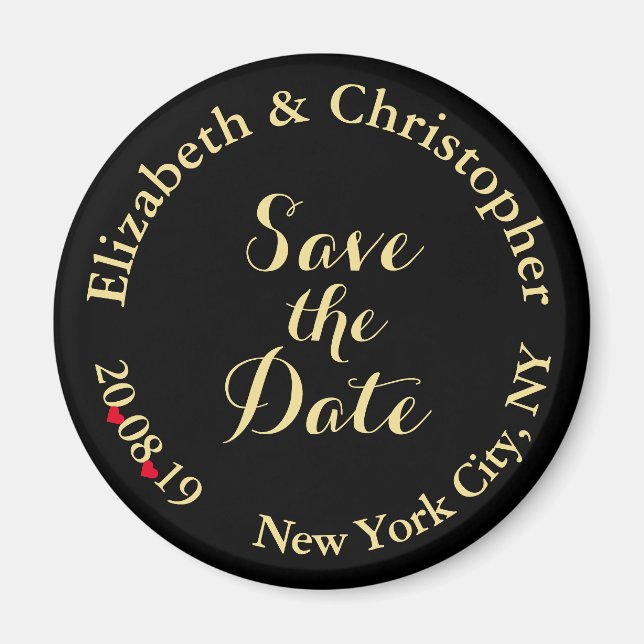 Custom Elegant Black Gold Wedding Save the Date Magnet (Front)