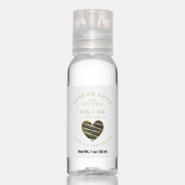 Custom Elegant Black Heart Wedding Favors Hand Sanitizer (Front)