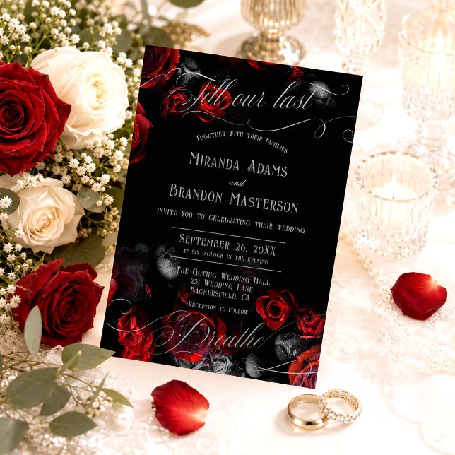 Custom Elegant Black Red Floral Wedding Invitation (Creator Uploaded)