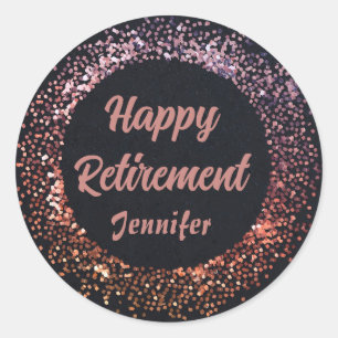 Custom Elegant Black Rose Gold Happy Retirement Classic Round Sticker