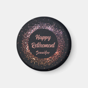 Custom Elegant Black Rose Gold Happy Retirement  Magnet