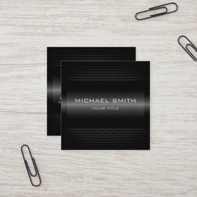 Custom Elegant Black Stainless Metal Square Business Card (Front/Back In Situ)