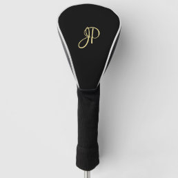 Custom Elegant Black Template Gold Monogram Golf Head Cover