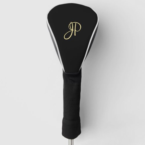 Custom Elegant Black Template Gold Monogram Golf Head Cover