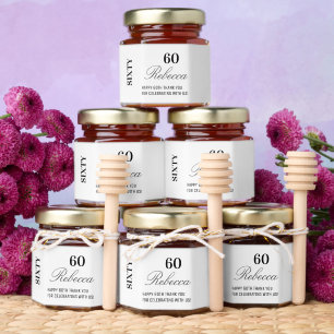 Custom Elegant Black & White 60 Birthday Party Honey Jar Favors