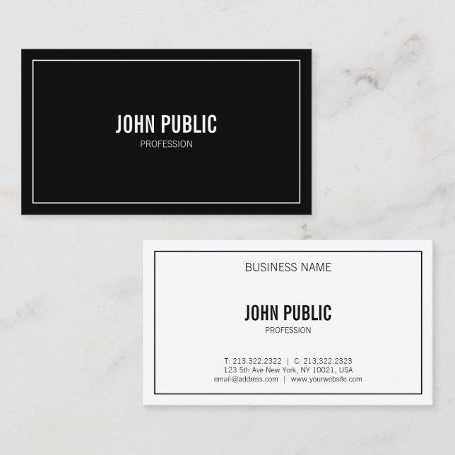 Custom Elegant Black & White Simple Template Business Card (Front/Back)