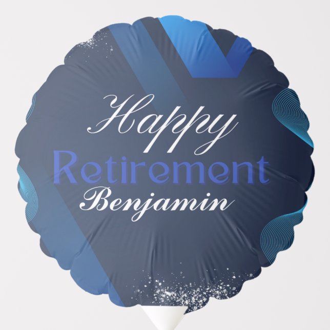 Custom Elegant Blue and White Happy Retirement  Balloon (Front)