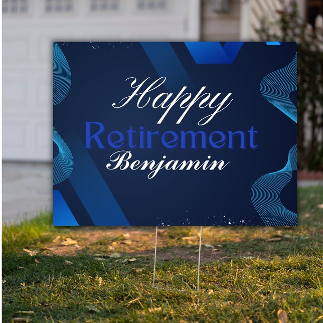 Custom Elegant Blue and White Happy Retirement  Sign (Creator Uploaded)