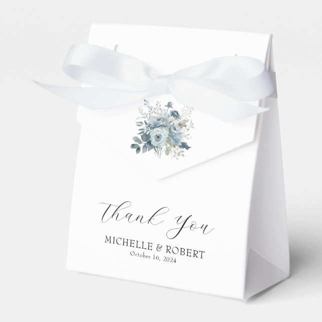 Custom Elegant Blue Floral Wedding  Favor Boxes (Front Side)