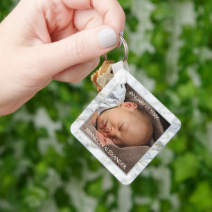 Custom Elegant Blue Gray Marble Pattern Keepsake Keychain