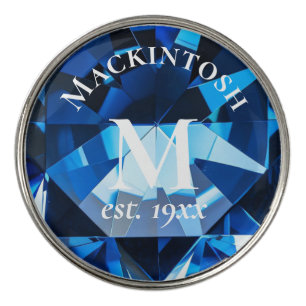 Custom Elegant Blue Monogrammed Golf Ball Marker