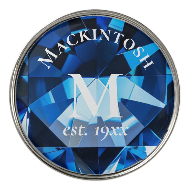 Custom Elegant Blue Monogrammed Golf Ball Marker (Front)