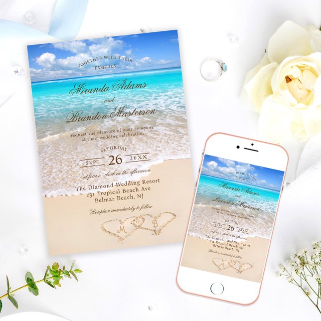 Custom Elegant Blue Ocean Tropical Beach Wedding Invitation (Creator Uploaded)