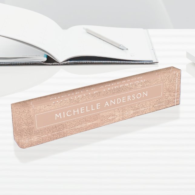 Custom Elegant Blush Pink Rose Gold Foil Desk Name Plate (Creator Uploaded)