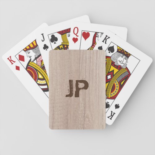 Custom Elegant Board Wood Plank Look Monogram Poker Cards