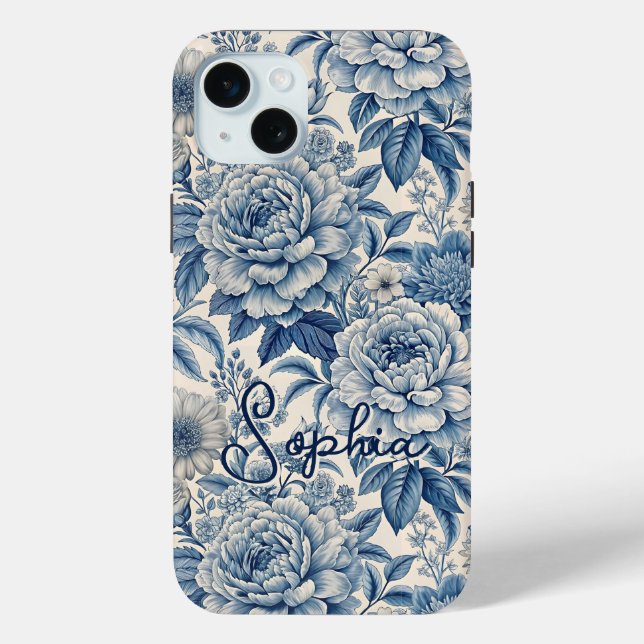 Custom Elegant Boho Chic Blue Blossom Case-Mate iPhone Case (Back)