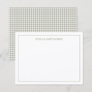 Custom Elegant Border Classic Sage Green Gingham Note Card