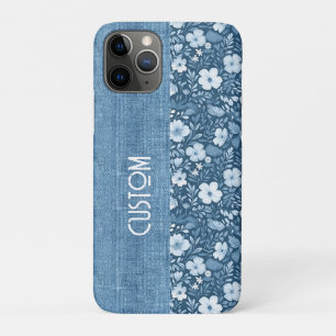Custom Elegant Botanical Blue Faux Denim Look  iPhone 11 Pro Case