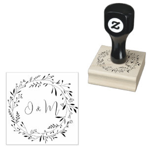 CUSTOM ELEGANT BOTANICAL FOLIAGE CIRCULAR WEDDING RUBBER STAMP