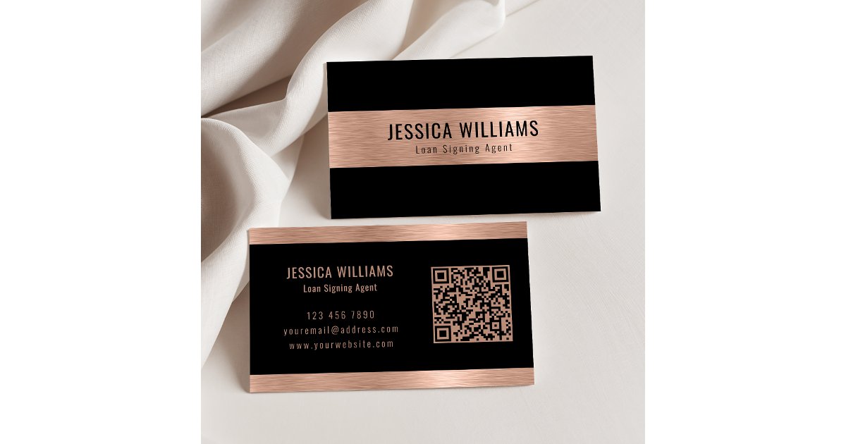 Custom Elegant Brushed Rose Gold Black QR Code Business Card | Zazzle