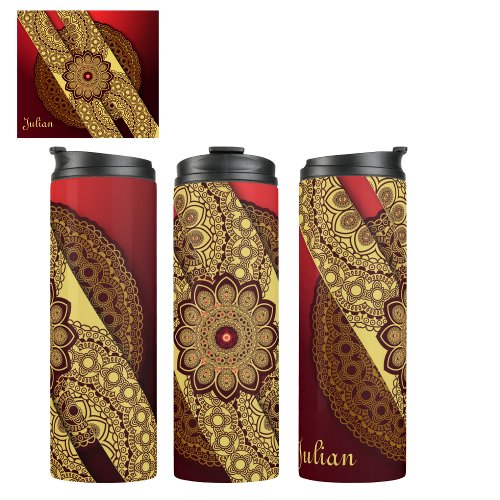 Custom Elegant Burgundy Faux Gold Geometric Thermal Tumbler