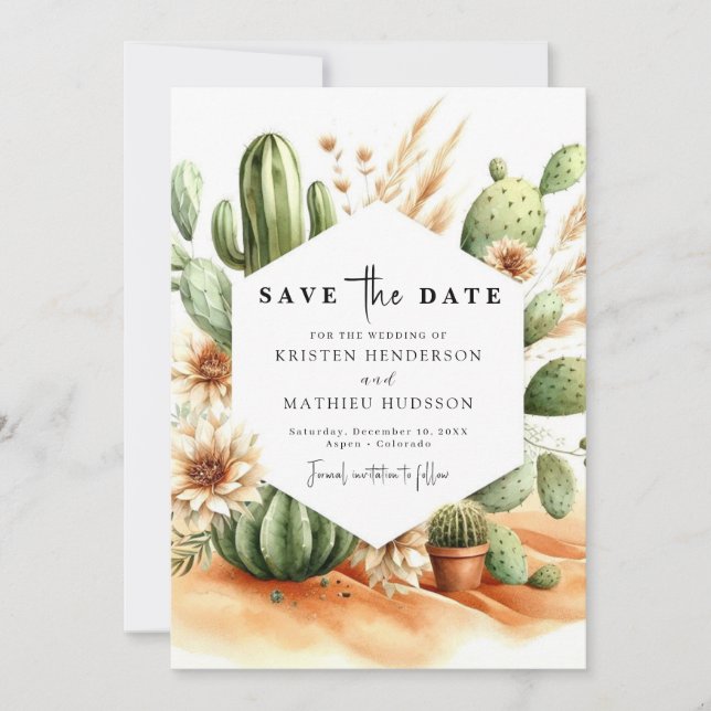 Custom Elegant Cactus Wedding Save The Date (Front)