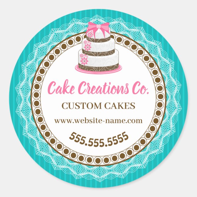 Custom Elegant Cake Packaging Classic Round Sticker (Front)