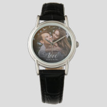 Custom Elegant Calligraphy Couple Wedding Photo Watch