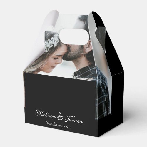 Custom Elegant Calligraphy Photo Wedding Black  Favor Boxes
