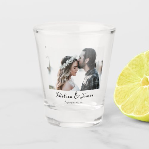Custom Elegant Calligraphy Photo Wedding Party  Shot Glass