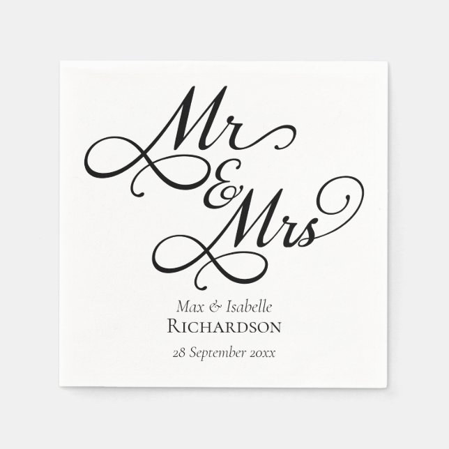 Custom Elegant Calligraphy Script Wedding Napkins (Front)