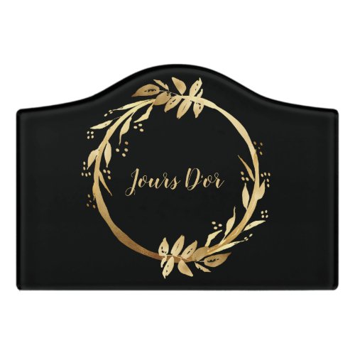 Custom Elegant Chic Black Gold Botanical Wreath Door Sign