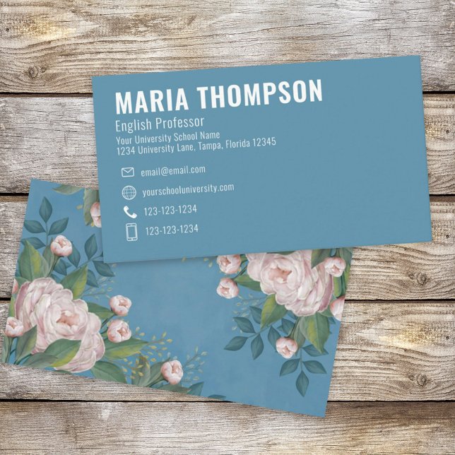 Custom Elegant Chic Simple Pink Blue Floral  Business Card (Creator Uploaded)