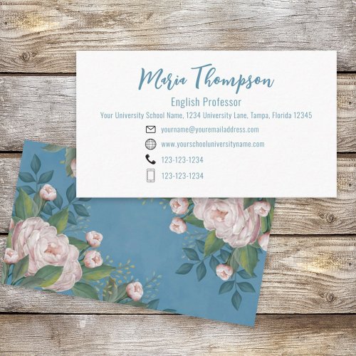 Custom Elegant Chic Simple Pink Blue Floral Rose Business Card