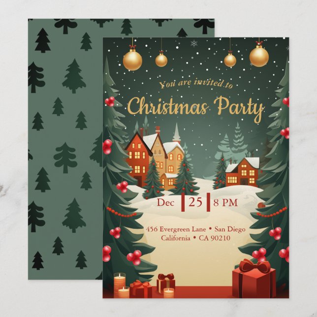 Custom Elegant Christmas Party Invitation (Front/Back)