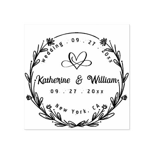 CUSTOM ELEGANT CIRCLE CUTE HEART ELEGANT WEDDING RUBBER STAMP