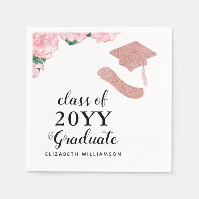 Custom Elegant Class 2025 Floral Graduation Napkins (Front)