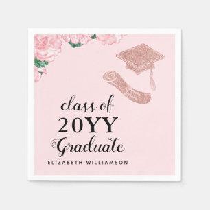 Custom Elegant Class 2025 Floral Pink Graduation Napkins